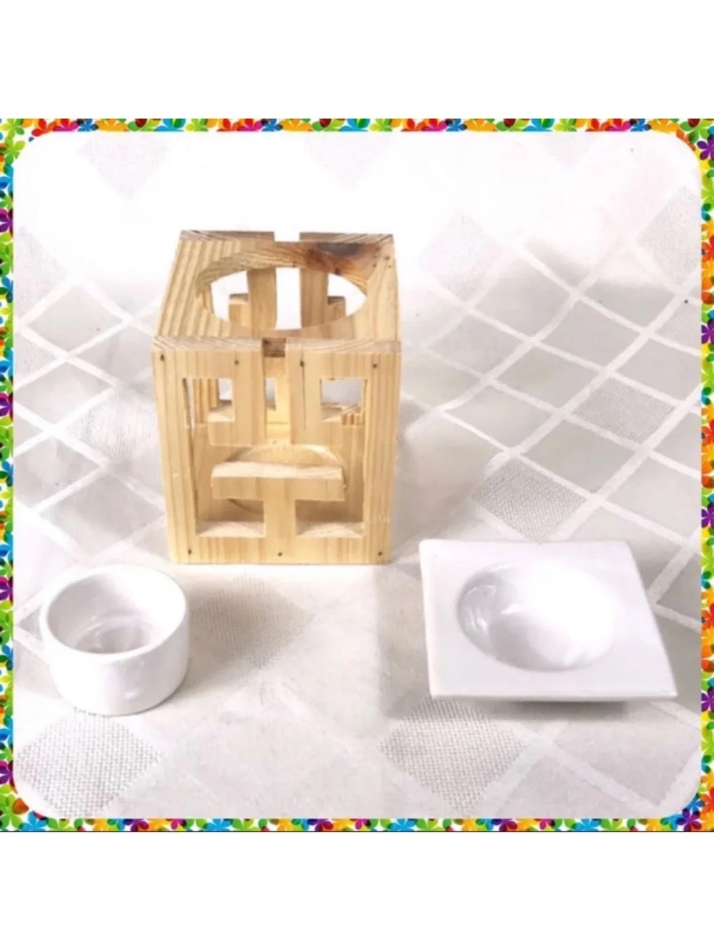 NEW 5” H Geometric ZEN Cube Wooden Essential Oil or Wax Tart Warmer Aromatherapy